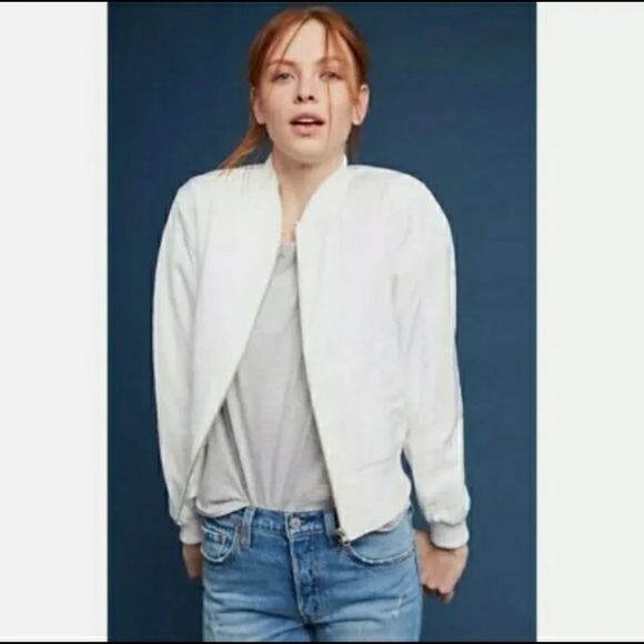 Anthropologie Jackets & Blazers - Anthropologie Hei Hei White Zip Front Bomber Jacket Size Medium
